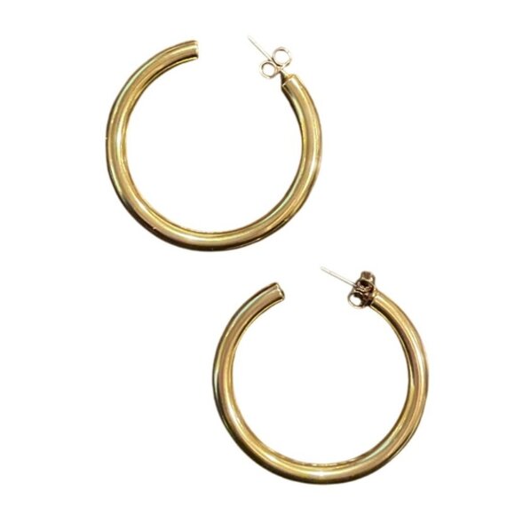 J.Crew Mini Tube Hoop Earrings Shiny Matte Gold MO482 - Picture 1 of 6